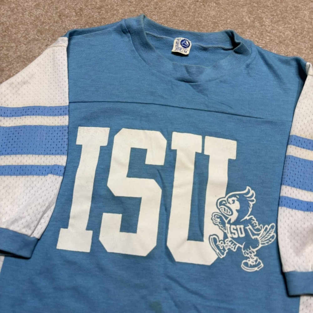 Vtg ISU Football Shirt Mens Medium Blue White NCAA College Artex Mesh 70s‎ 80s